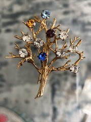 Vtg Sterling Silver gold Tone Multi Color Stone Detailed Tree Of Life Brooch