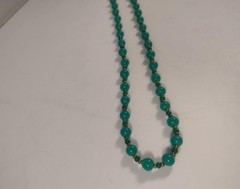 Aqua Colored Hand Strung Bead Necklace- Approx 26″ Long