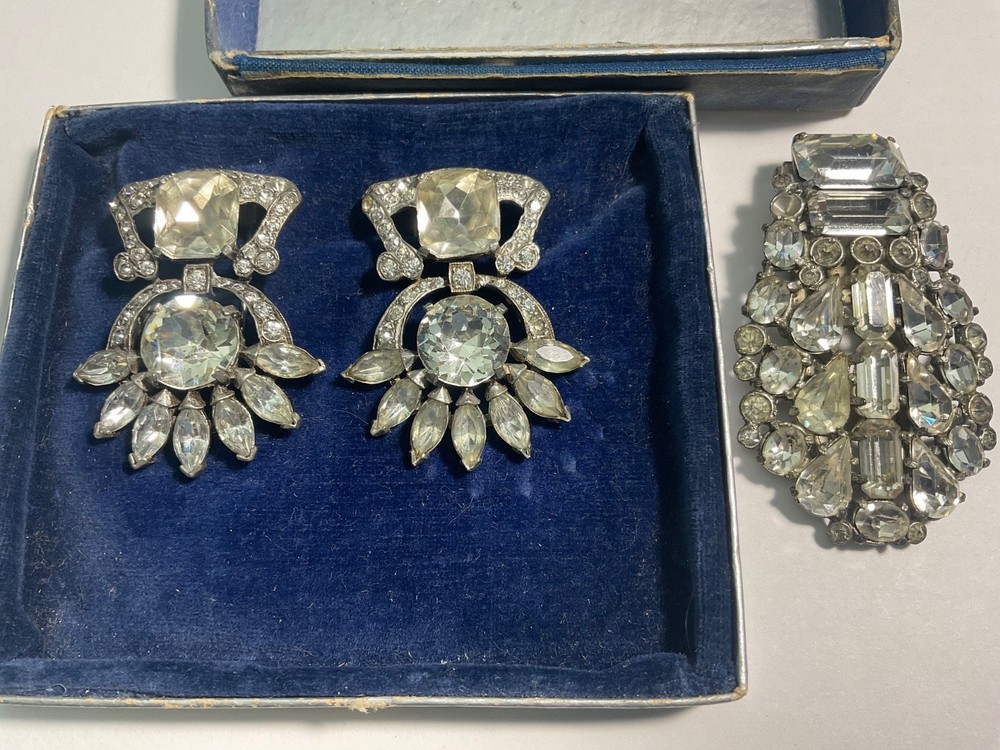 Vtg Eisenberg Original Lot Rhinestone Fur Clip Bundle w/Box Exc.