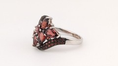 Vintage Sterling Silver Ring Garnet Cluster Pear Pavé Floral BBJ 925 Size 8