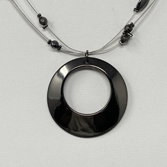 Designer Multi Strand Pendant Necklace Memory Wire Large Round Pendant NY 16″