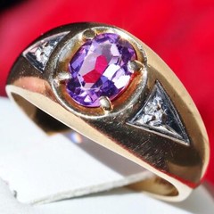 10k yellow gold ring 1.12ct amethyst diamond size 9.25 handmade 3.85gr N3112D