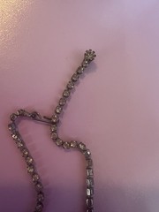 Vintage 1950s Rhinestone Bib Necklace with Marquise Faux Pearls & Pearl Drop