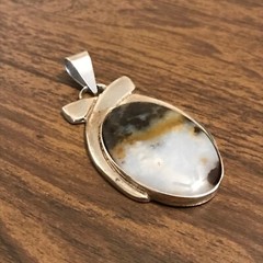 RIS Mexico Vintage 925 Sterling Silver Large Oval Blue Multi Color Stone Pendant