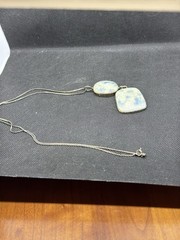 Vintage Handmade Ceramic Pottery Pendant with 925 Silver Trim 24″ Chain