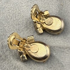 Vintage Weiss Brooch Clip On Earrings Set Tassel Rhinestones Gold Tone Brown
