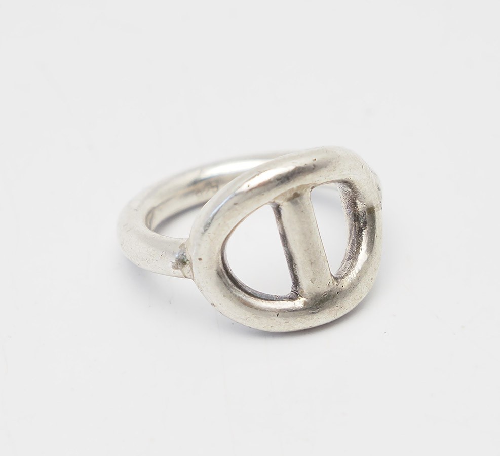 Vintage sterling silver modern buckle shape round band ring sz 6