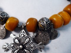 Morocco – Vintage Berber Necklace – Sahara Origin, Amber beads, Silver, Turquois