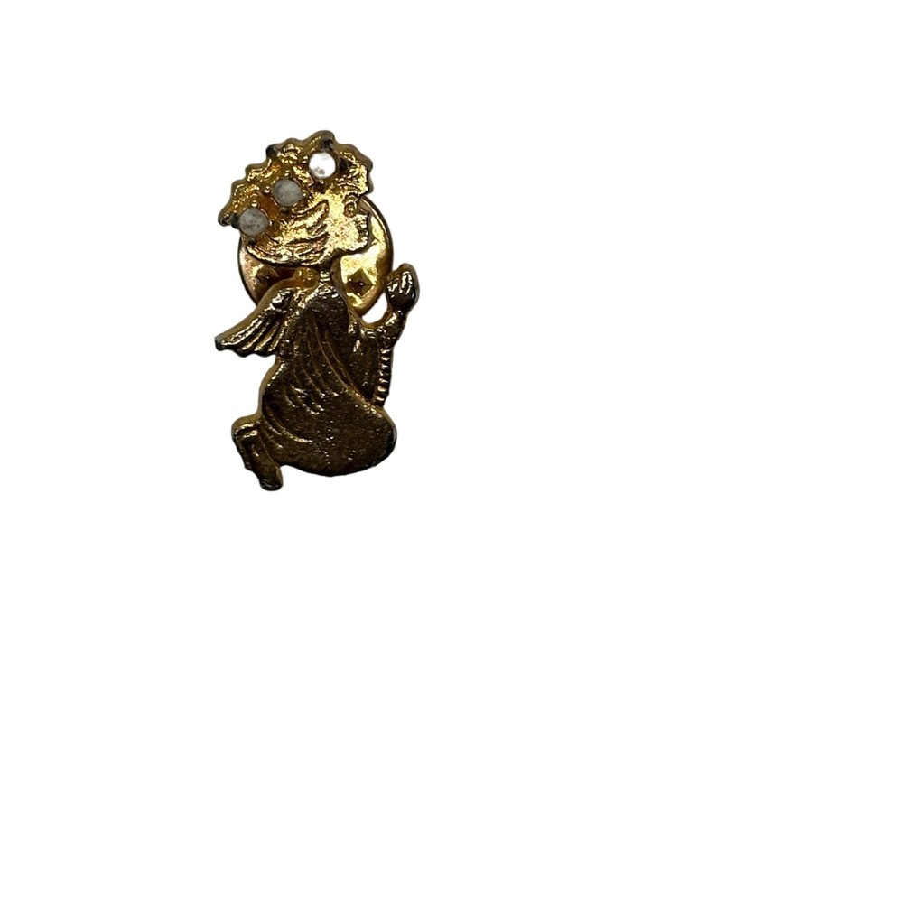 Gold-Tone Angel Pin With Faux Pearl Accents & Secure Clutch Backing