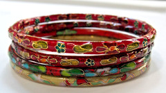 CLOISONNE ( LOT OF 4 ) GLASS FLORAL LEAF VARIOUS COLORS BANGLES BRACELETS
