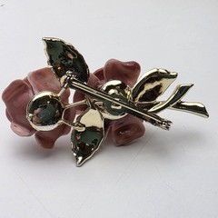 Vntg Gold Dusted Mauve Pink Delicate Rose Clip Earrings And Brooch Gold Tone M10
