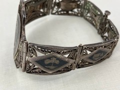 Vintage WWII Sweetheart Bracelet Niello Filigree Middle Eastern Silver 5 Panel