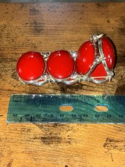 Antique red oval plastic stone silver tone metal flex stretchy bracelet 7″