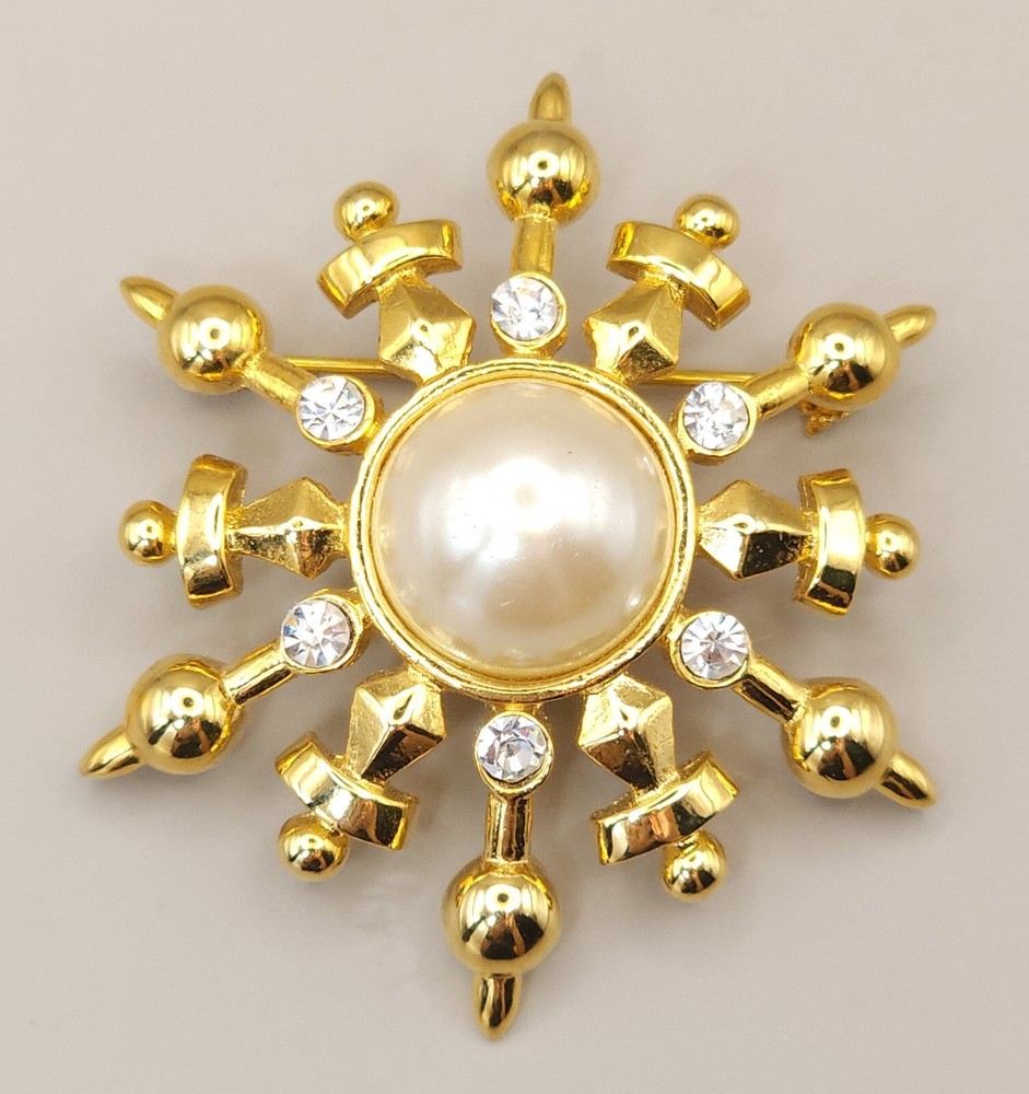 Marvella brooch Gold Tone Faux Pearl Star Crest Sword Shield Starburst