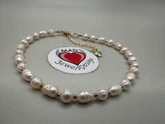 9” Freshwater White Pearl Anklet with Charm Dainty Foot Jewelry, Summer Gift