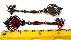Gothic Victorian Style 3.5″ Long Red Lucite Cabochon Chandelier Dangle Earrings