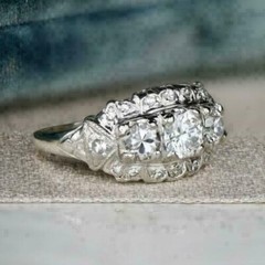 Geometric Late Art Deco Wedding Ring 14K White Gold Over 2 Ct Simulated Diamond