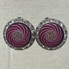 Vintage CORO Pink Swirl Flush Clear Rhinestone Statement Clip-On Earrings Signed