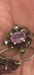 Vintage Amethyst Marcasite Earrings 1″