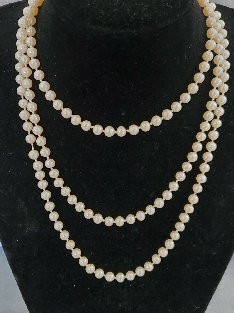 Vintage Champagne Tone Simulated Pearl Rope Necklace