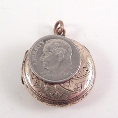 Antique Victorian Rolled Gold Engraved Round Locket Hair Receiver Ornate