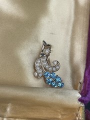 Vintage 1940’s “La Vanita Creation” 24K Gold Plated Jewelry Set Blue Earrings