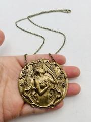 Vintage Style Art Nouveau Fairy Goddess Enchanted Forest Medallion Necklace 18in