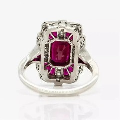 4Ct Art Deco Style Ruby & Lab-Created Diamond Engagement 14K White Gold FN Ring