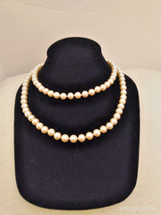Marvella Vintage Luminous Faux Pearl Knotted Long Single Strand Necklace