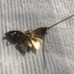 C1910 1920s Antique 15k / 15ct Gold Seed Pearl & Turquoise Butterfly Brooch Pin
