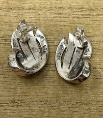 Vintage Sterling Silver 925 Marcasite Earrings SD Hallmark Abstract Leaf Studs
