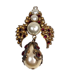 Henry Perichon Baroque Pearl Rhinestone Dangle Brooch Pendant France 1950s-1960s