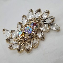 2.5″ Vintage Clear Navettes and AB Rhinestone Brooch Floral