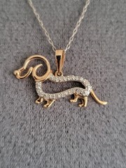 Dachshund Dog Pendant Necklace 925 Sterling Vermeil Gold Plated Modena Italy Y2k