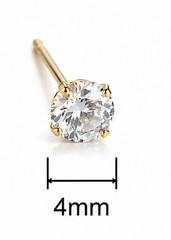 14K AU585 Gold Mini Zircon Stud Earrings Vintage 4mm Pairs