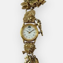 Vintage Kirks Folly Wizard of Oz Moon Phase Charm Bracelet Watch K46Y Gold Tone