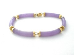 14K Yellow Gold Lavender Jade Panel Bracelet Purple Gemstone 7″ Long Vintage