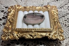 Oval Floral Cameo-Style Brooch Pin, Blue & White Cabochon, Silver Tone