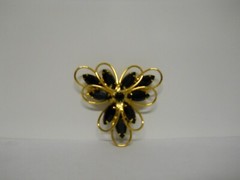 Vintage Gold-Tone & Black Cut Glass Rhinestones Brooch Lapel Pin Jewelry #595