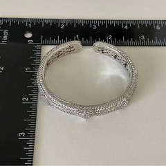 Judith Ripka Clear CZ Triple Heart Diamonique Heavy Silver Cuff Bracelet