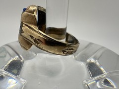 Antique Old VTG 10k Gold Filled Signed Ring SZ11 Blue Glass Damage 9.3gram READ