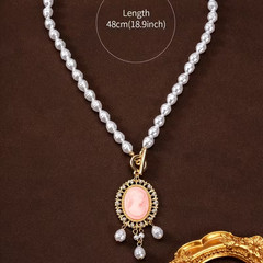 Vintage Cameo Necklace Set Pink Portrait Faux Pearl Gold Tone 3 Piece Jewelry