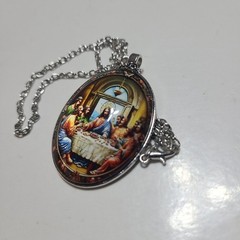 1 Piece Vintage Style Last Supper Oval Glass Pendant Necklace White Gold Plated