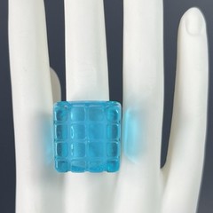 Chunky Lucite Square Ring Blue Ice Cube Size 8 Translucent Statement Runway