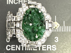 Vintage Platinum Gold Diamond Jade Brooch