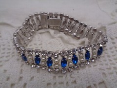 Vintage B. David Blue Marquise Rhinestone & Faux Pearl Bracelet