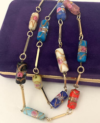 Vintage Art Deco Murano Venetian Multi Color Lampwork Beaded Necklace 30 in