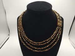Antique Gold Glass Crystal Diamond Cut Bead Necklace 4 Strand 1910 -1920 Rare