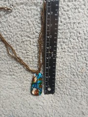 Vintage necklace precious metal foil art glass pendant 20 Inches Around