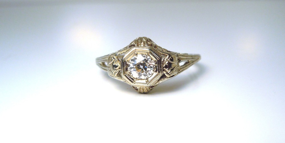 Antique Art Deco Diamond .32 ct tw 14 kt White Gold Ring* GAL Appraisal*Gift Box